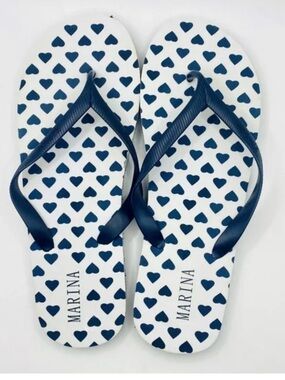 🌸. MARINA Navy Heart Pattern Flip Flops